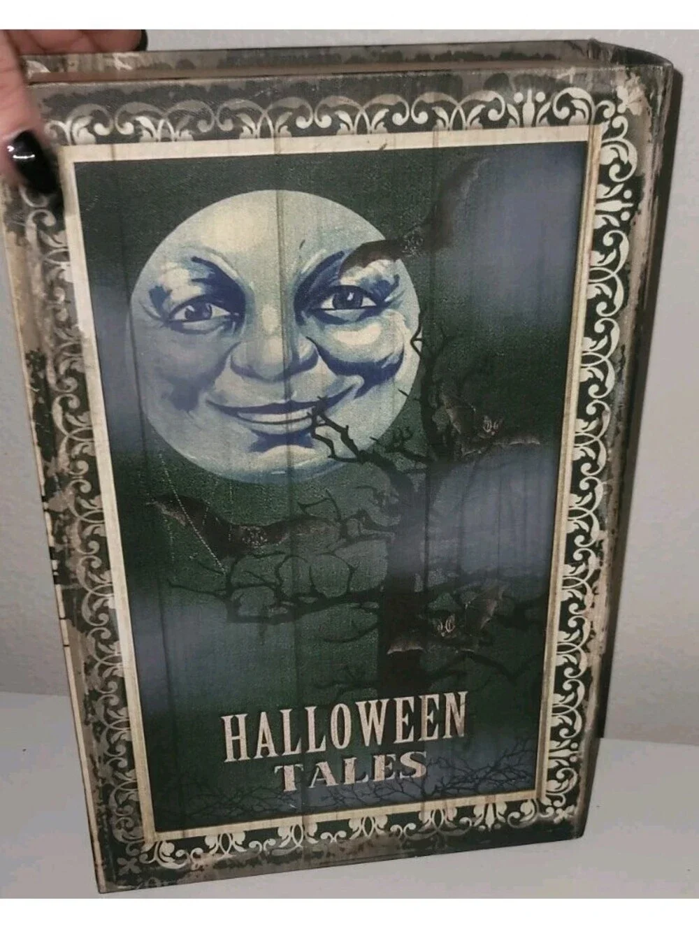 HALLOWEEN TALES FULL MOON HAUNTED CREEPY WOODEN BOOK BOX LARGE NEW